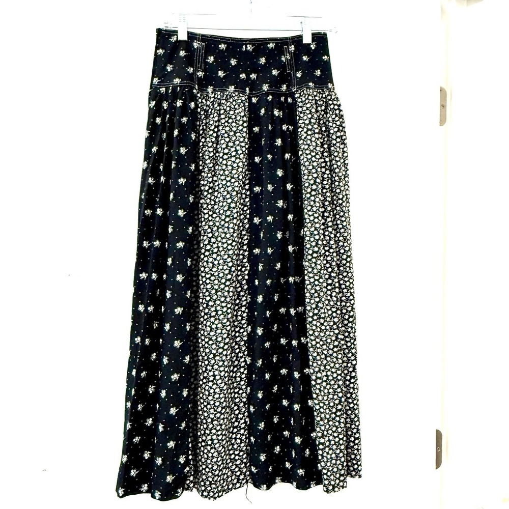 Vintage Betty Barclay Black White Floral Patchwork Midi A-Line Skirt 1960's Sz 6